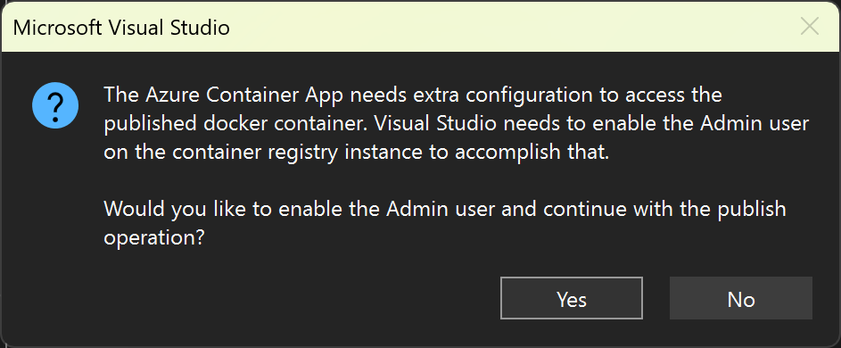 Prompt asking whether to grant Admin user access.