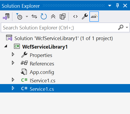 Screenshot that shows the Service1 file in Solution Explorer.