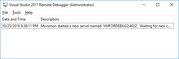 Remote Debugger window Screenshot of remote debugger window