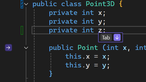 Screenshot that shows a gutter arrow when NES is hidden.
