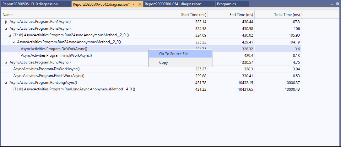 .NET Async tool with Go To Source File selected .NET Async tool with Go To Source File selected