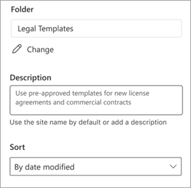 Screenshot of the Folder card properties pane showing Folder management options.