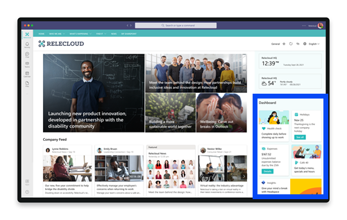 Screenshot of the Connections Dashboard web part highlighted in the Connections site.
