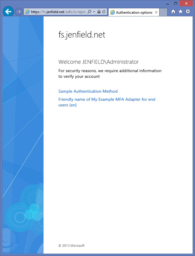 Screenshot of the the M F A choice page.