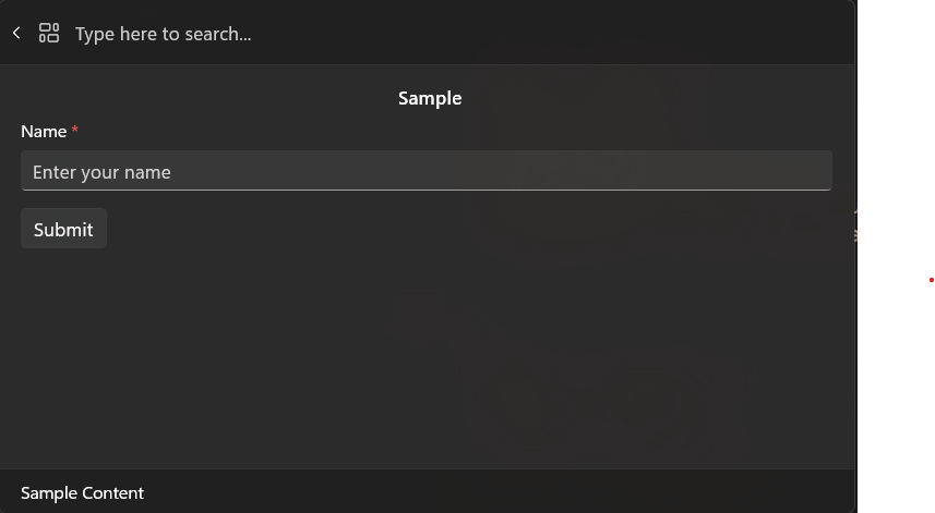 Screenshot of extension using ContentPage for simple form