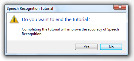 screen shot of 'do you want to end the tutorial?'