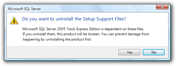 screen shot of 'want to uninstall support files?'