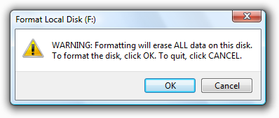 screen shot of volume-formatting confirmation