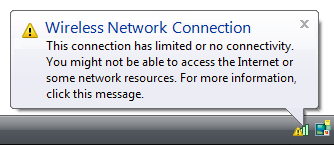 screen shot of no network connection notification