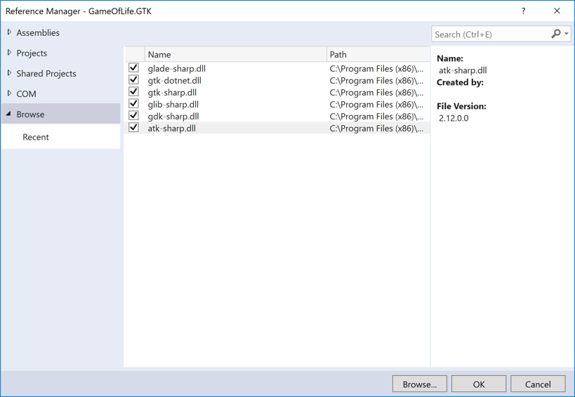 Reference the GTK# libraries Reference the GTK# libraries
