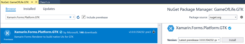 Select the Xamarin.Forms.Platform.GTK NuGet package Select the Xamarin.Forms.Platform.GTK NuGet package
