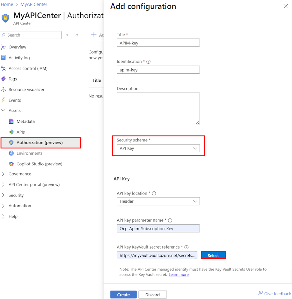 Captura de pantalla de la configuración de una clave de API en el portal.