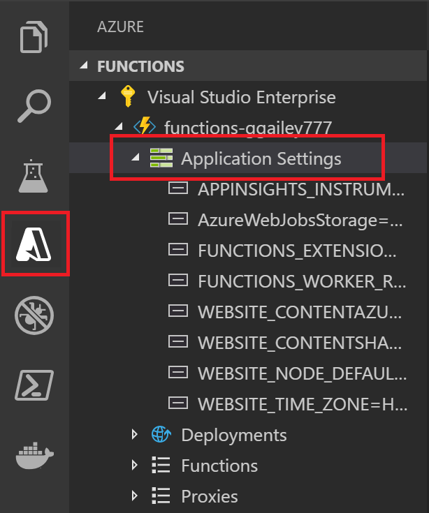  Captura de pantalla para visualizar la configuración de la aplicación de funciones en Visual&nbsp;Studio&nbsp;Code.
