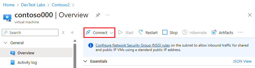 Captura de pantalla de la selección de Conectar en el menú superior de la máquina virtual.