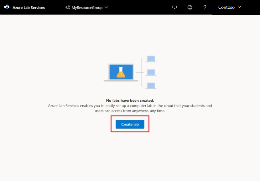 Captura de pantalla del portal de Azure&nbsp;Lab Services. El botón Nuevo laboratorio está resaltado.