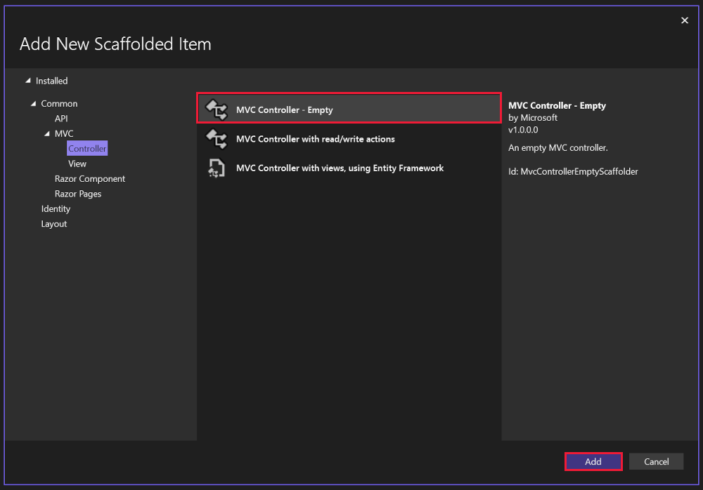 Agregar controlador de MVC