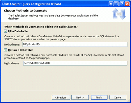 Cambiar el nombre de los métodos a FillByProductID y GetProductByProductID