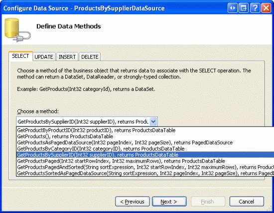Configurar ObjectDataSource para usar el método GetProductsBySupplierID(supplierID)