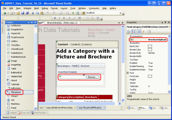 Agregar un control FileUpload a InsertItemTemplate