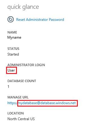 Panel de SQL Database Server Panel de SQL Database Server