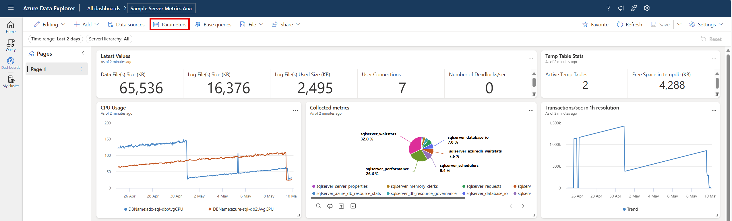 Captura de pantalla del botón parámetros de la barra de herramientas superior.