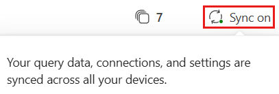 Captura de pantalla de la barra de pestañas con el estado Sincronizar resaltado.