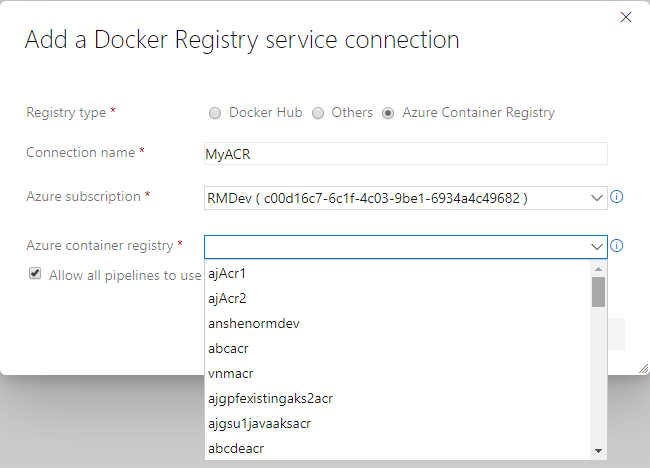 Agregue una conexión de servicio de Docker.