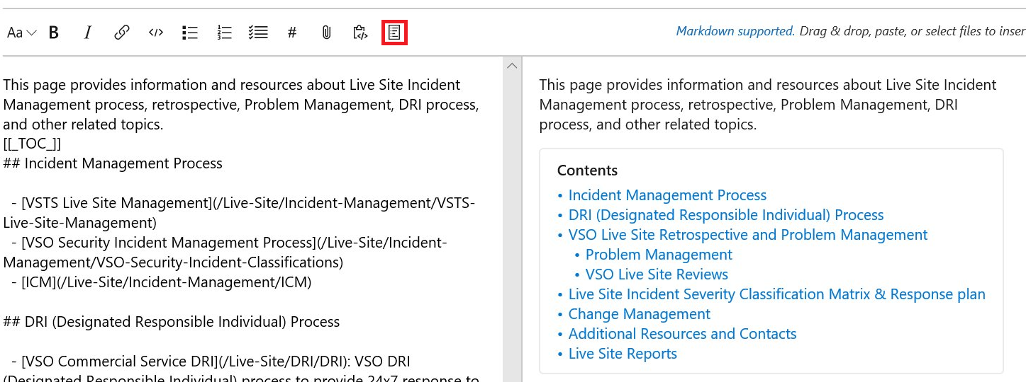 Insertar índice TOC de la wiki