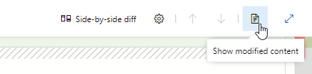 Captura de pantalla de las opciones de diferencias lado a lado con el cursor que pasa sobre el contenido Mostrar contenido modificado.