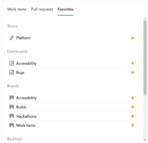 Mis favoritos del menú desplegable laboral