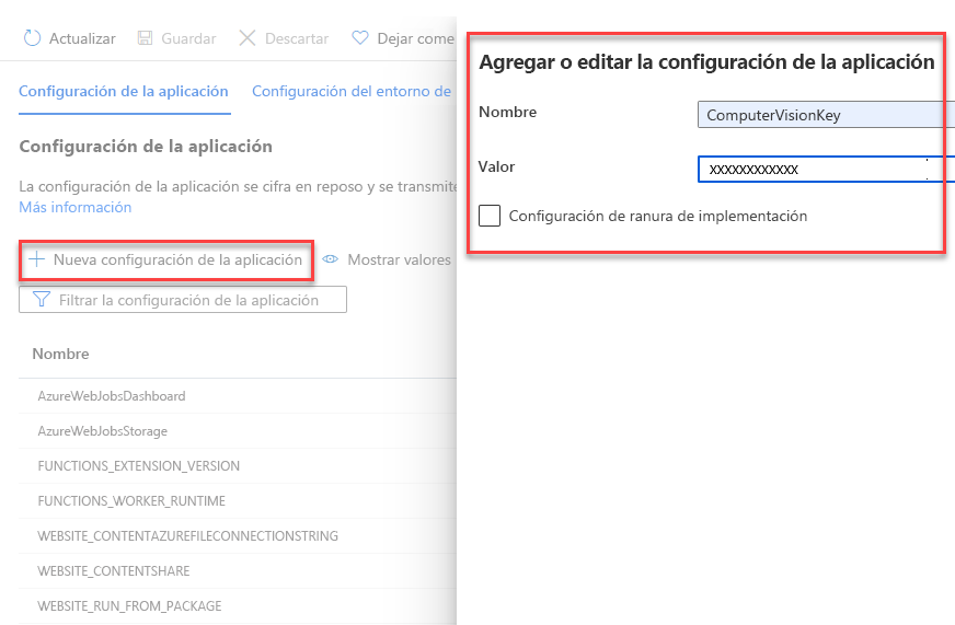 Recorte de pantalla que muestra cómo agregar una nueva configuración de aplicación a una función de Azure.