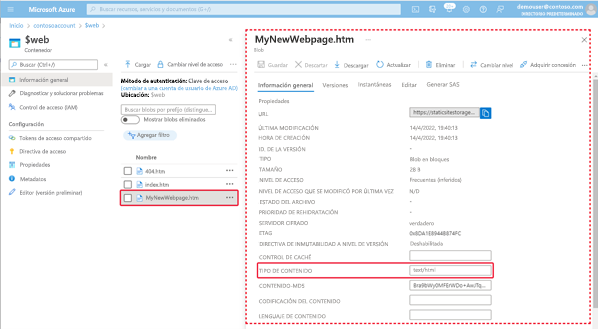 Imagen que muestra cómo comprobar los tipos de contenido de blobs