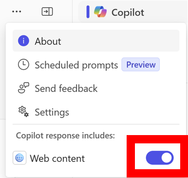 Captura de pantalla del botón de alternancia de contenido web habilitado. El botón de alternancia se resalta con un cuadro rojo.