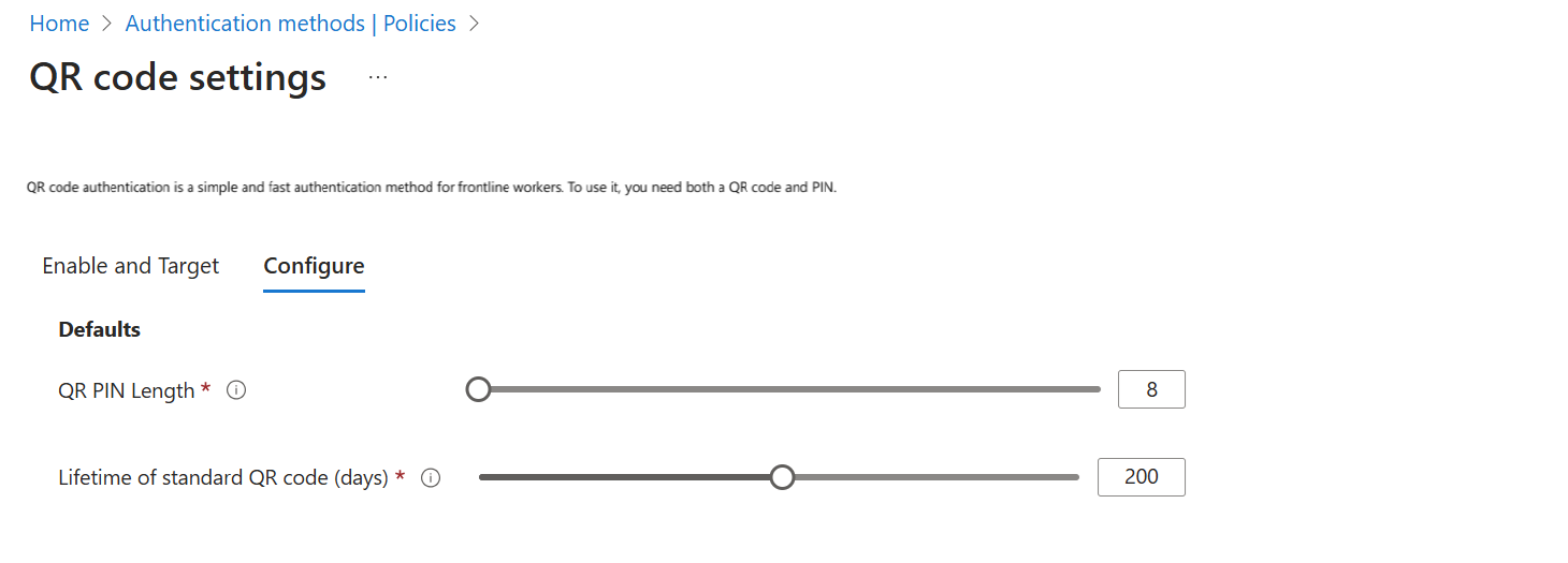 Captura de pantalla que muestra la configuración del código QR.