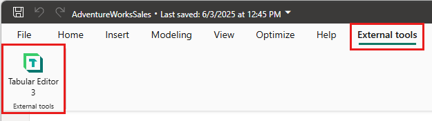 Captura de pantalla del menú Herramientas externas.
