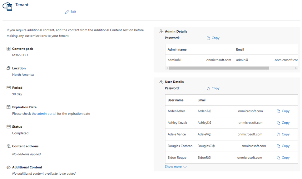 Captura de pantalla de los detalles del inquilino