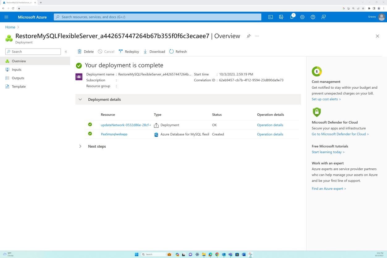 Introducción a la implementación de Azure: la implementación está completa.