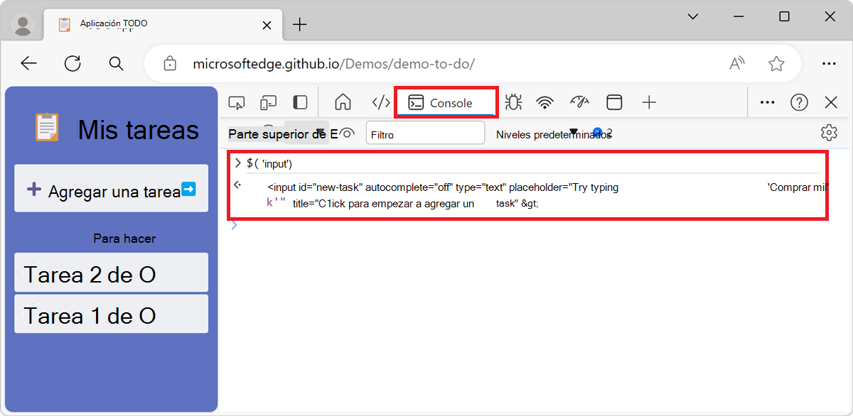 $('input') devuelve una referencia al primer elemento de la página web
