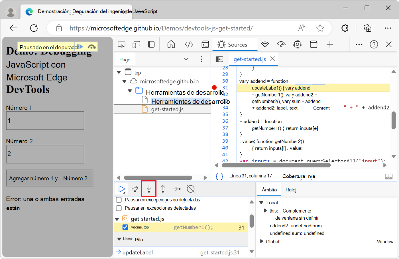 Hacer clic en Paso a