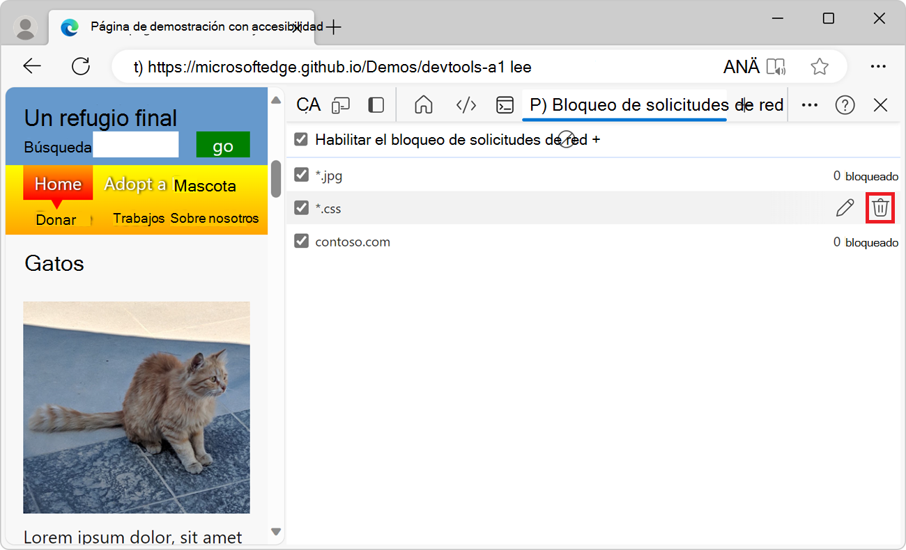 Eliminación de una solicitud bloqueada