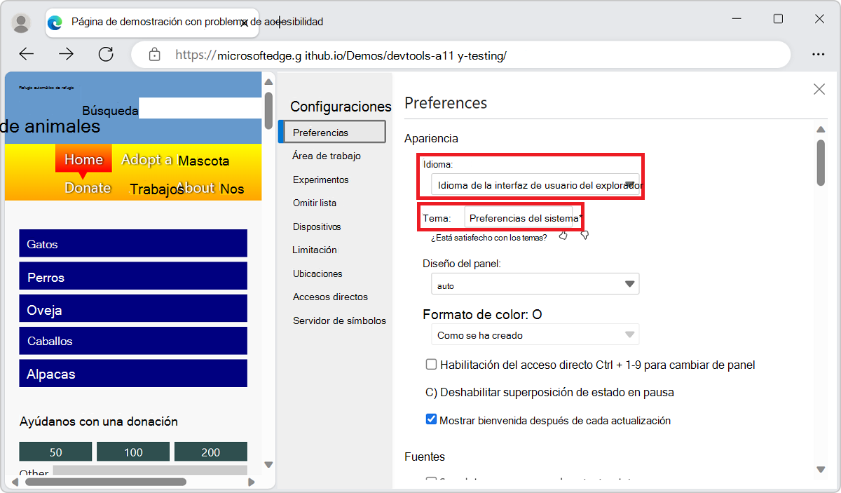 Toda la configuración de DevTools