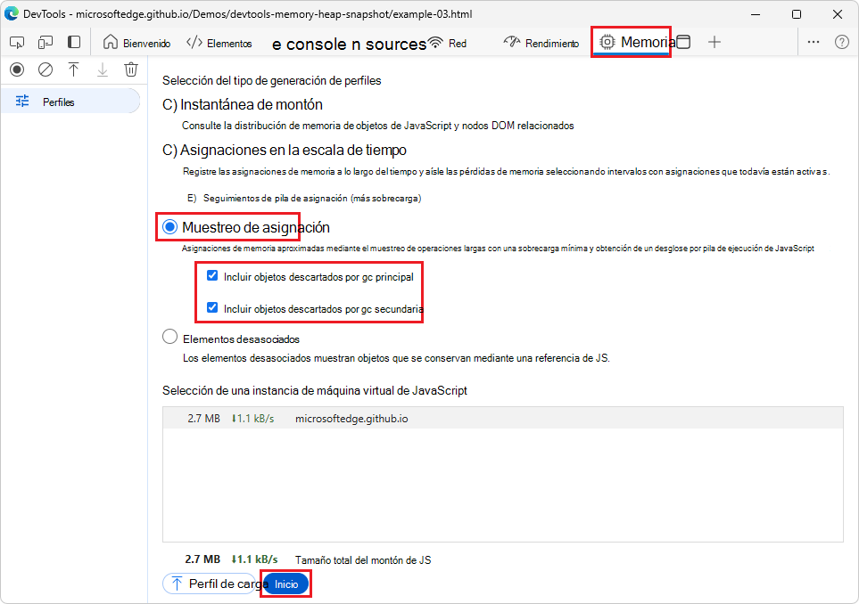 Configuración de GC de muestreo de asignación