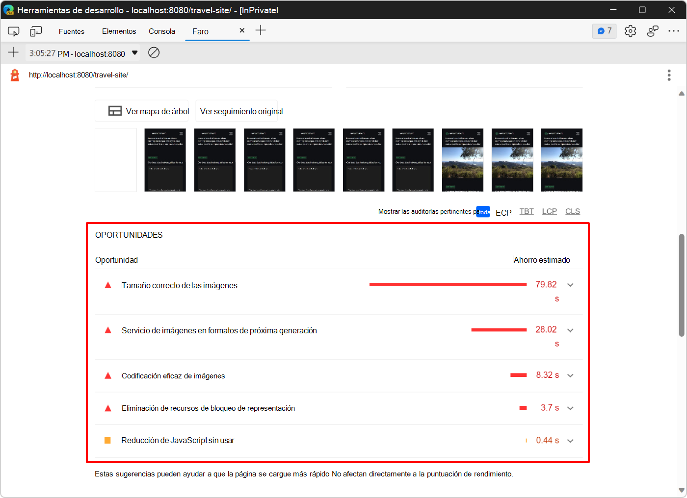 La sección Oportunidades