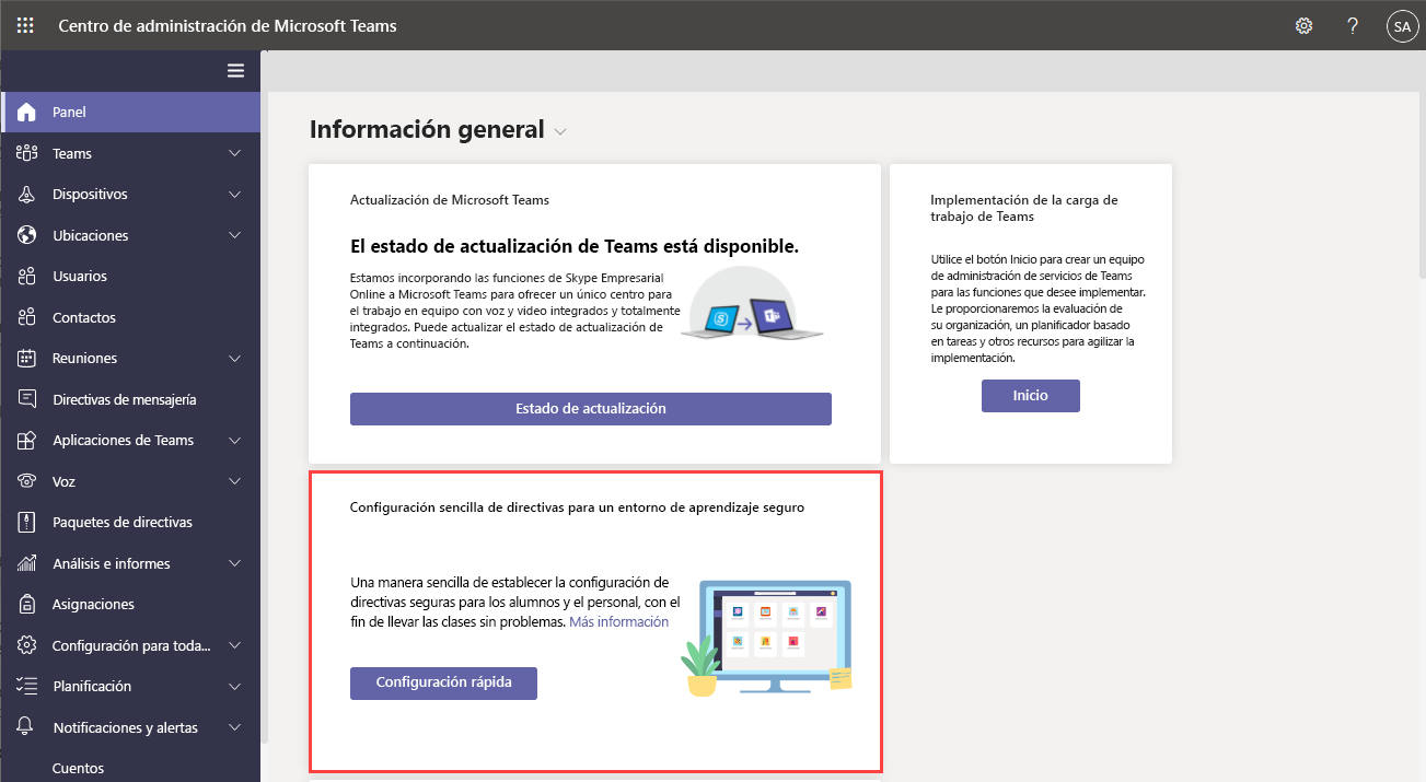 Captura de pantalla del asistente en el panel.