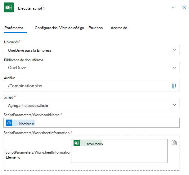 La segunda acción Ejecutar script dentro del control Aplicar a cada.