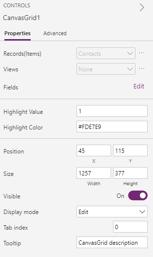 Panel de propiedades