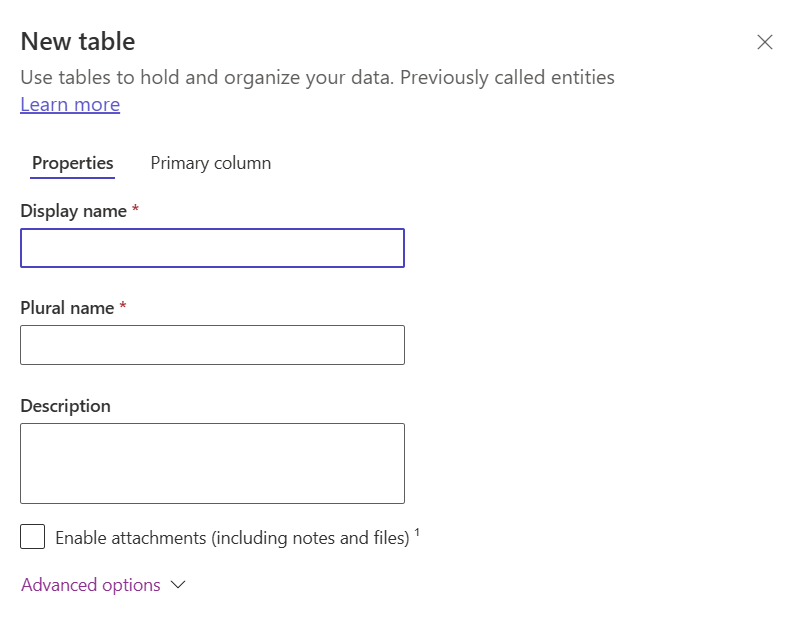 Crear una nueva ventana de tabla.