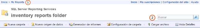 Cinta de opciones del administrador de informes y navegación