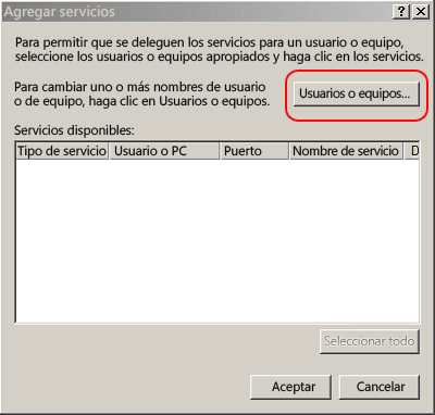 Página Agregar servicios de Active Directory