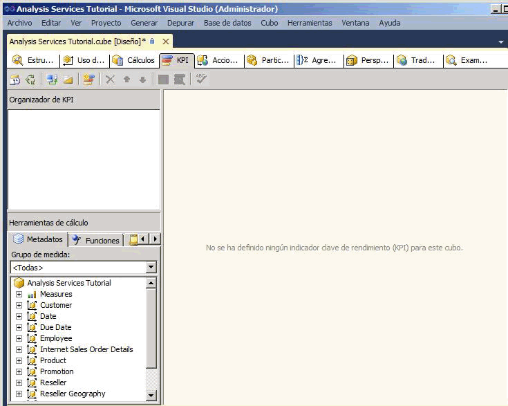 Pestaña KPIs del Diseñador de cubos